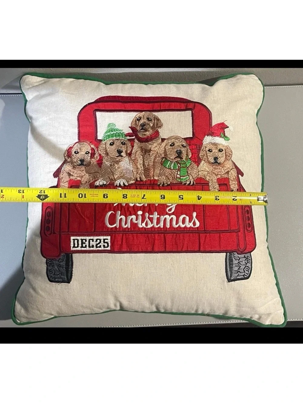Pier 1 Imports Merry Christmas Puppy Dog Red Truck Accent Pillow DEC25